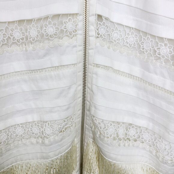 Emma Cook Isabella Cotton Bomber White/Ivory Womens SZ 8 Fringe/Mesh Zip Up NEW - Picture 2 of 11
